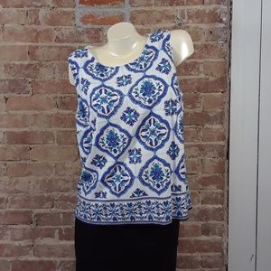 Talbots Sleeveless Top Floral Sz 14 Blue White